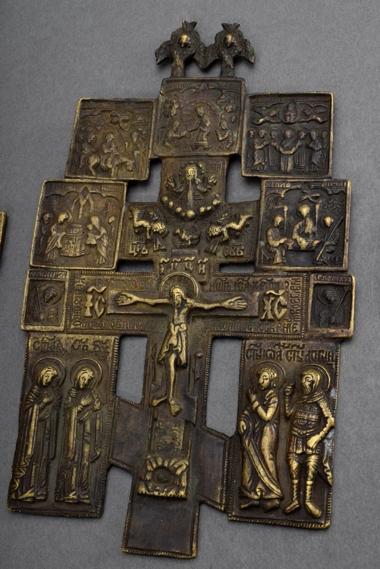 3 Various Russian icon crosses with Corpus Christi, 1x extended cross with feast days, brass, 17th- - Image 5 of 5