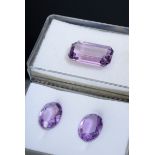 3 Diverse Amethyste in verschiedenen Schliffen: rechteckiger Facettenschliff (ca. 11.1ct, 21x12x8,6