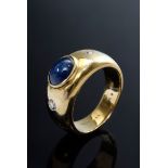 Klassischer GG 585 Bandring mit Saphircabochon und Brillanten (zus. ca. 0.16ct/VSI/W), 5,6g, Gr. 50