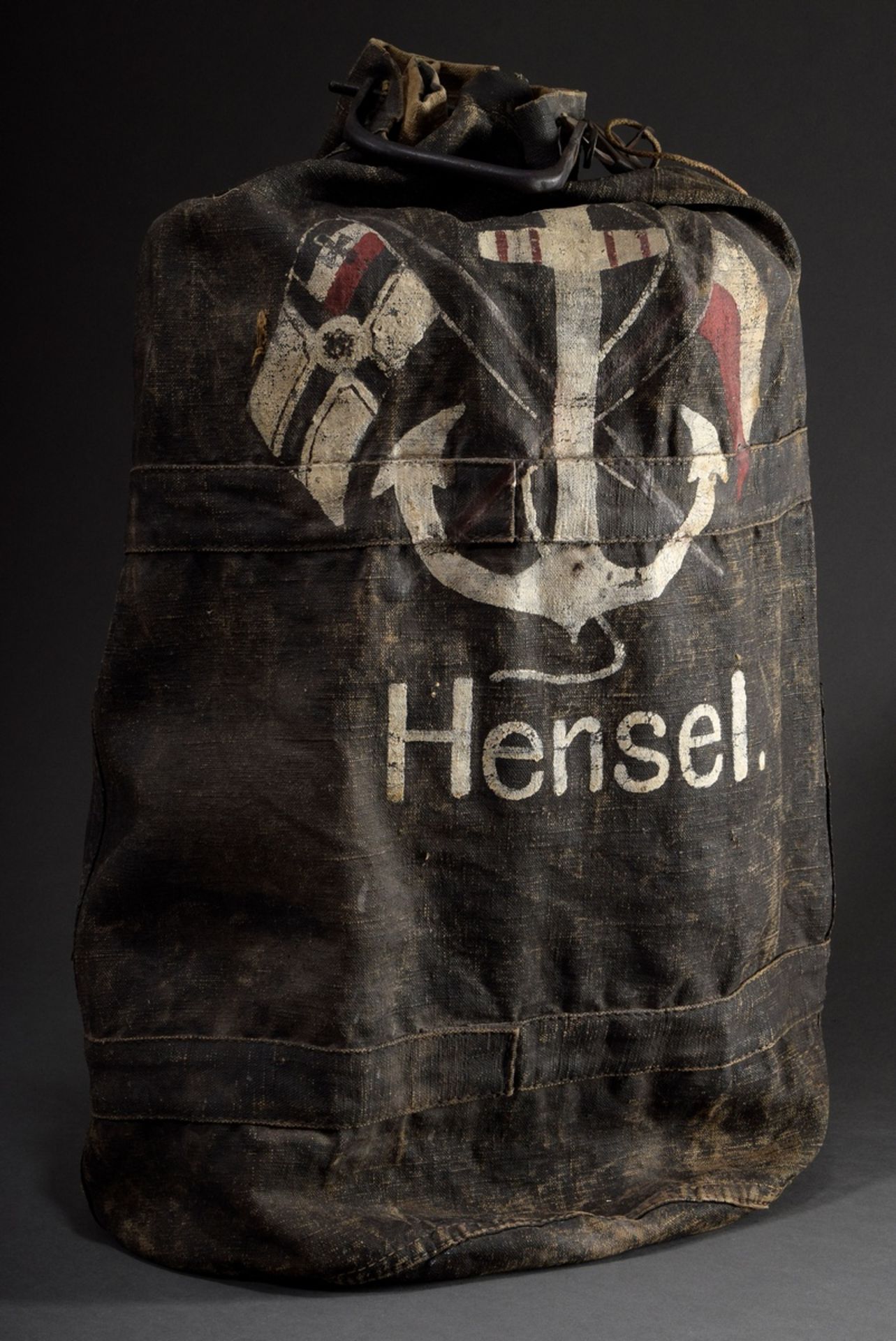 Seesack "Hensel", Leinen in Köperbindung, behandelt und bemalt, Kaiserliche Marine, mit Metallschlo - Bild 2 aus 7