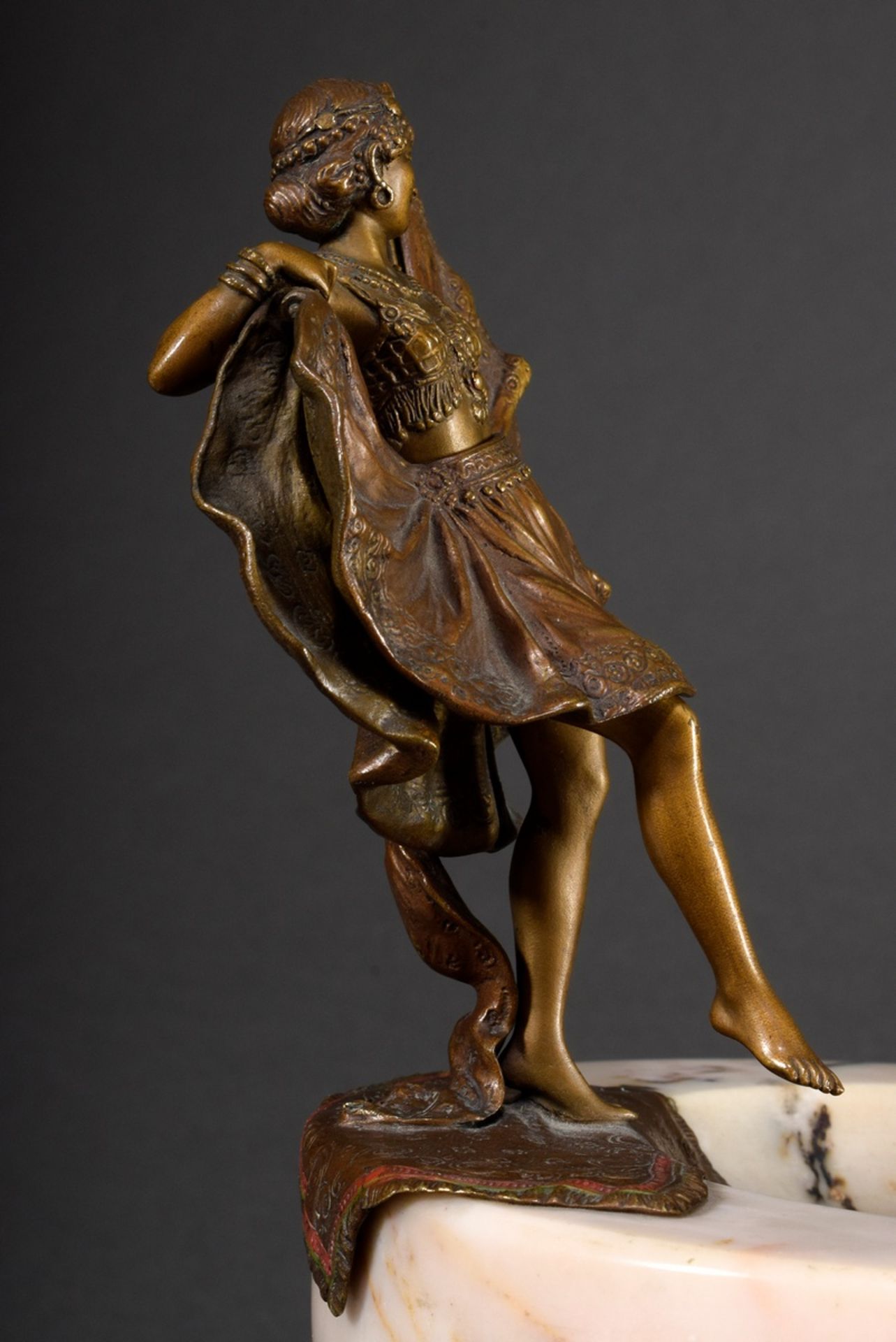 Marble business card tray with Viennese bronze figure "Erotic dancer with folding skirt", discreetl - Image 6 of 9