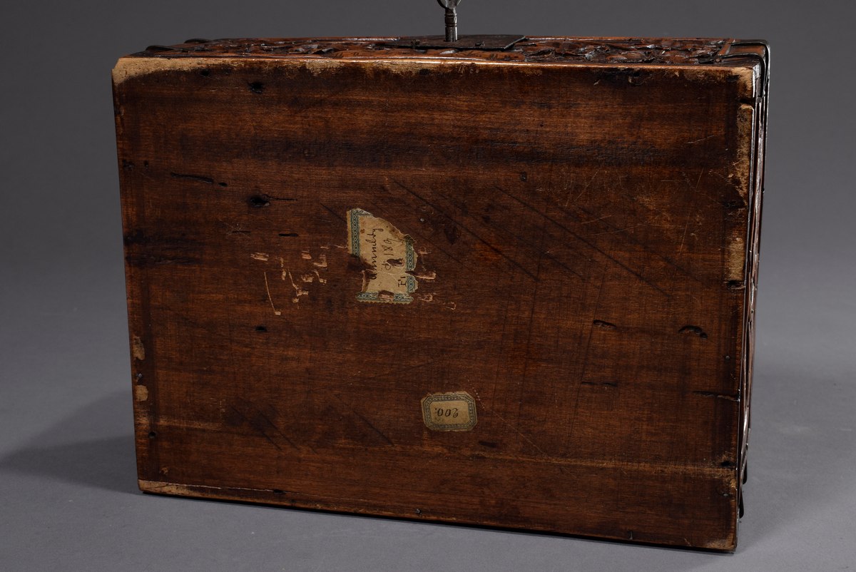 Large minstrel's box with relief carvings "Blossom tendrils and fantastic birds" as well as iron fi - Image 7 of 7