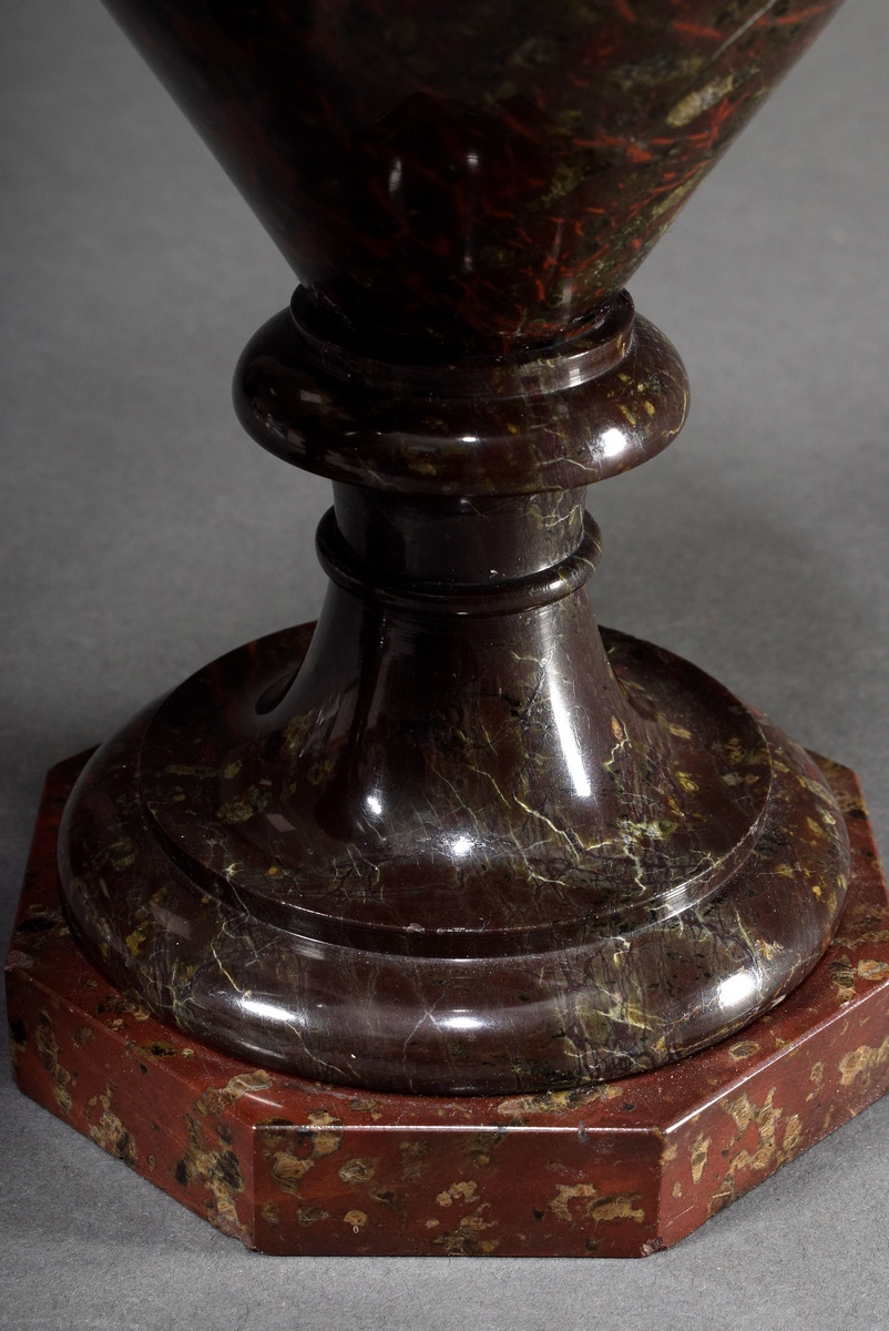 Pair of serpentine baluster vases on octagonal feet, c. 1880, h. 36cm, min. bumped - Image 5 of 9