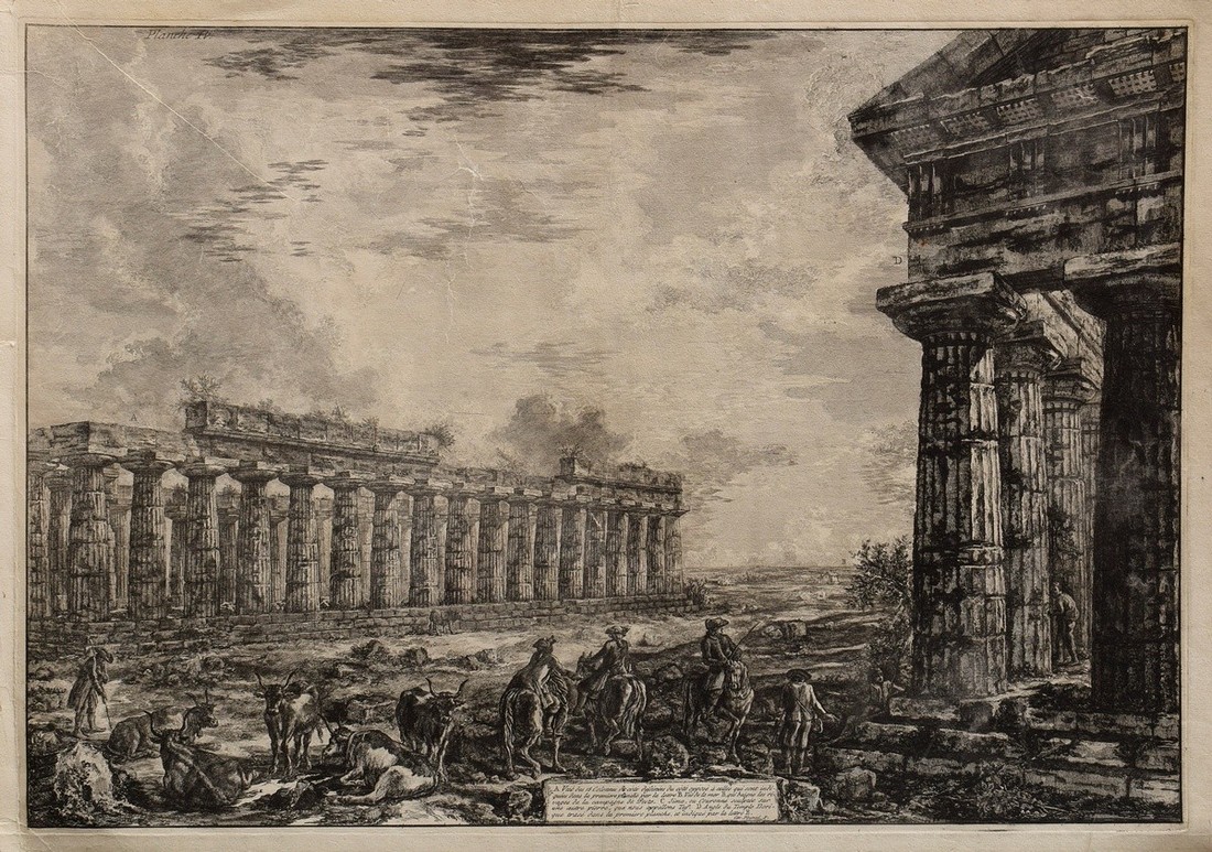 Piranesi, Giovanni Battista (1720-1778) "Hera Temple in Paestum", copperplate engraving, PM 47,5x68