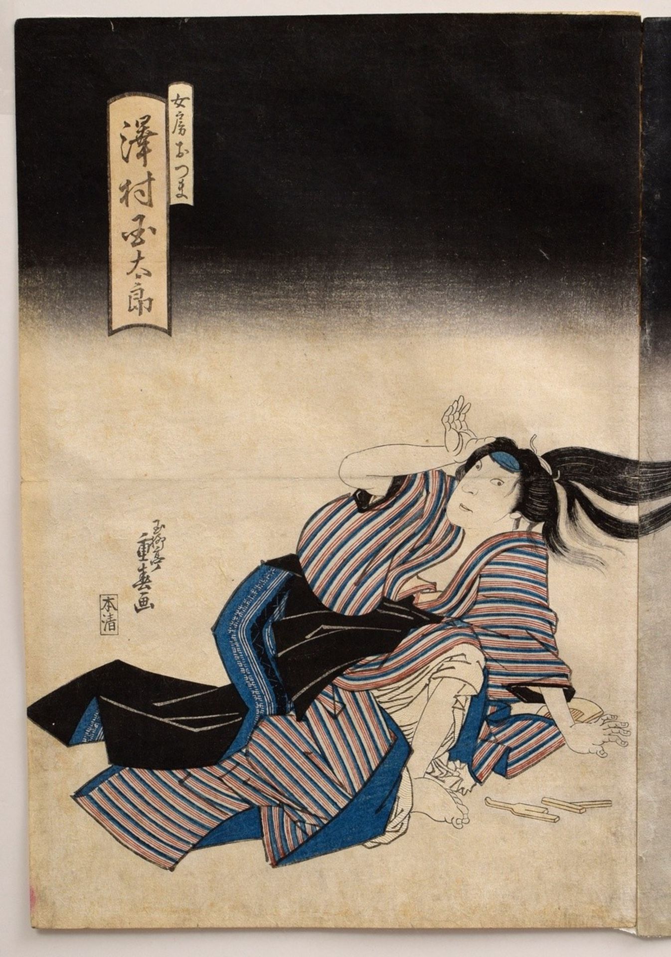 Ryusai, Shigeharu (1803-1853) sign. Gyokuryutei Shigeharu ga "The actors Arashi Rikan and Sawamura  - Image 3 of 8