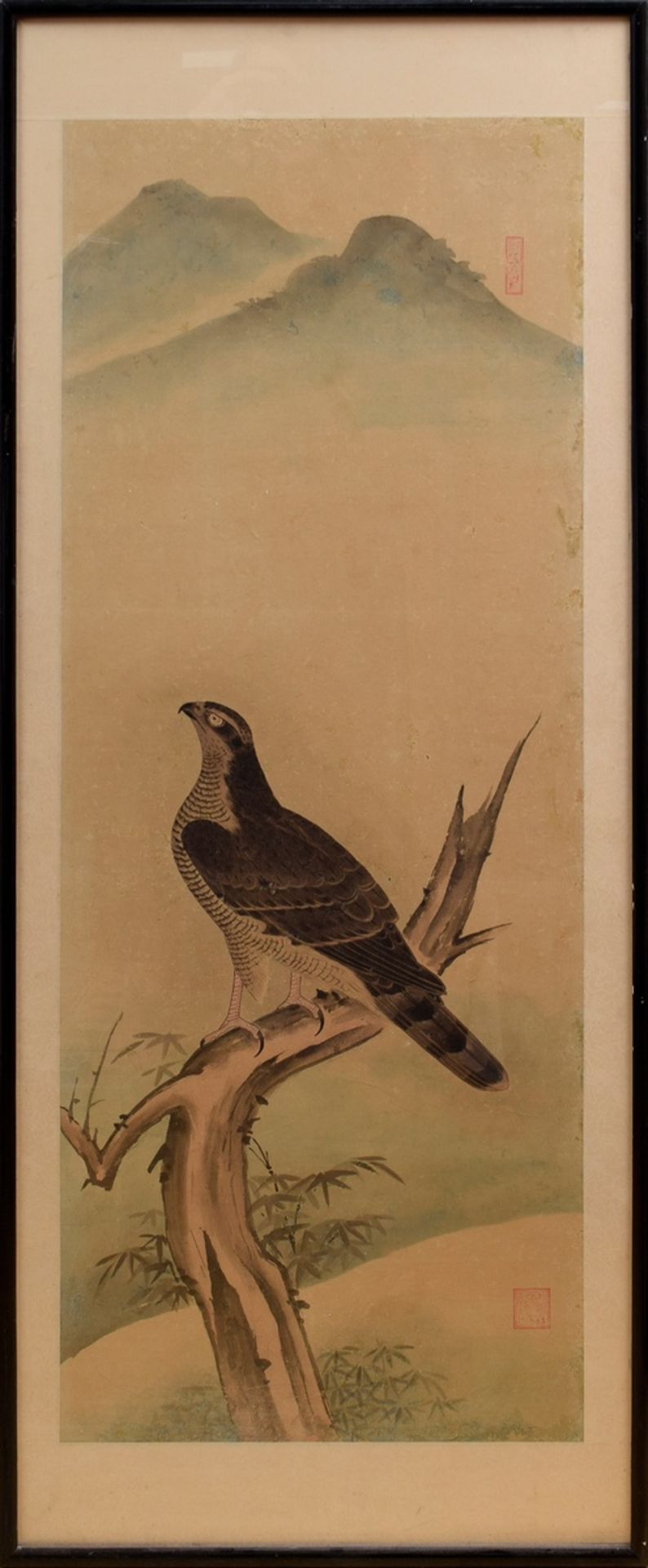 Pair of Japanese scrolls "Birds of Prey", watercolour/paper/silk, Meiji period, c. 1900, 126.5x51cm - Image 9 of 9
