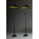 Paar moderne schwarze "Bamboo" Stehlampen, H. 132cm