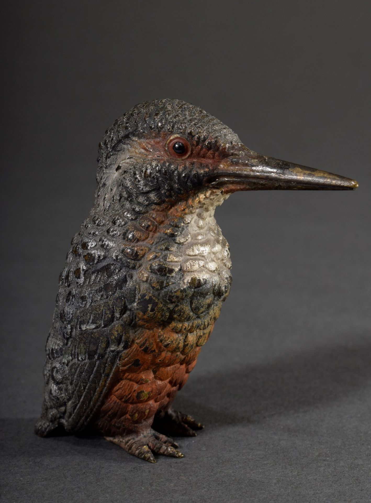 Viennese bronze "Squatting Kingfisher", colourfully painted, h. 6,5cm, slightly rubbed - Image 3 of 4