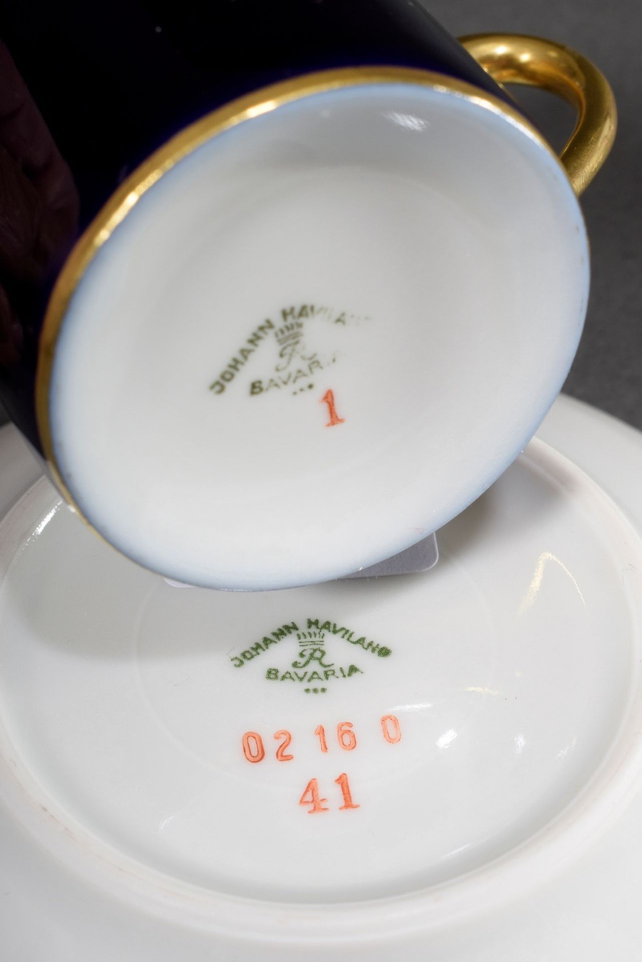 3 Various porcelain mocca cups/saucers with different floral and ornamental gold decorations on a b - Image 2 of 4