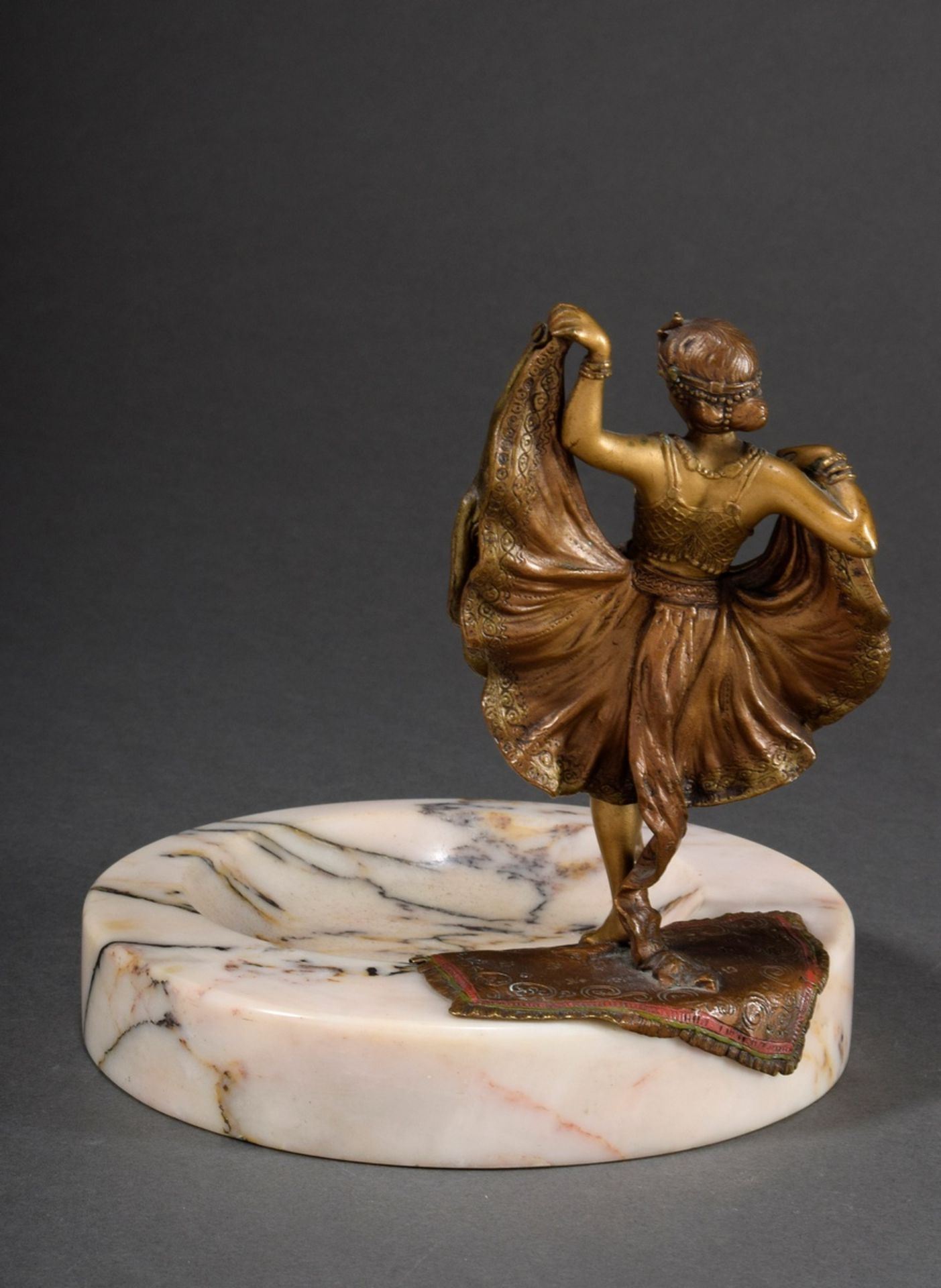 Marble business card tray with Viennese bronze figure "Erotic dancer with folding skirt", discreetl - Image 4 of 9
