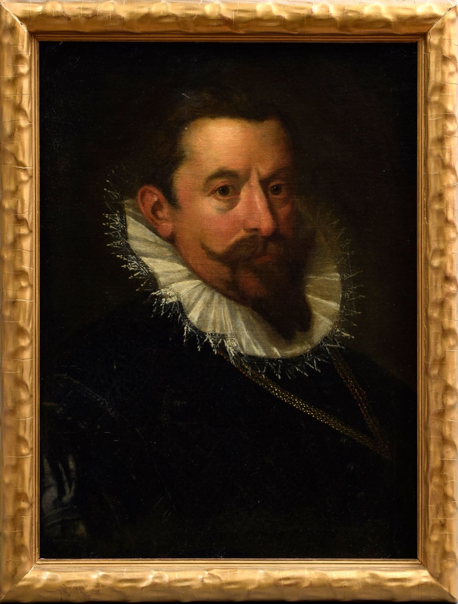Unbekannter Portraitist d. 18.Jh. "Herr mit Halskrause", Öl/Leinwand doubliert, 61x46cm (m.R. 69,5x - Bild 2 aus 6