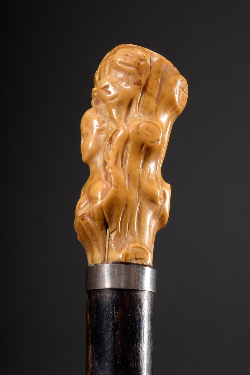 Cane with ivory handle with nude female bust in tree Tromp l'oeil, silver band and ferrule, l. 88cm - Image 2 of 8