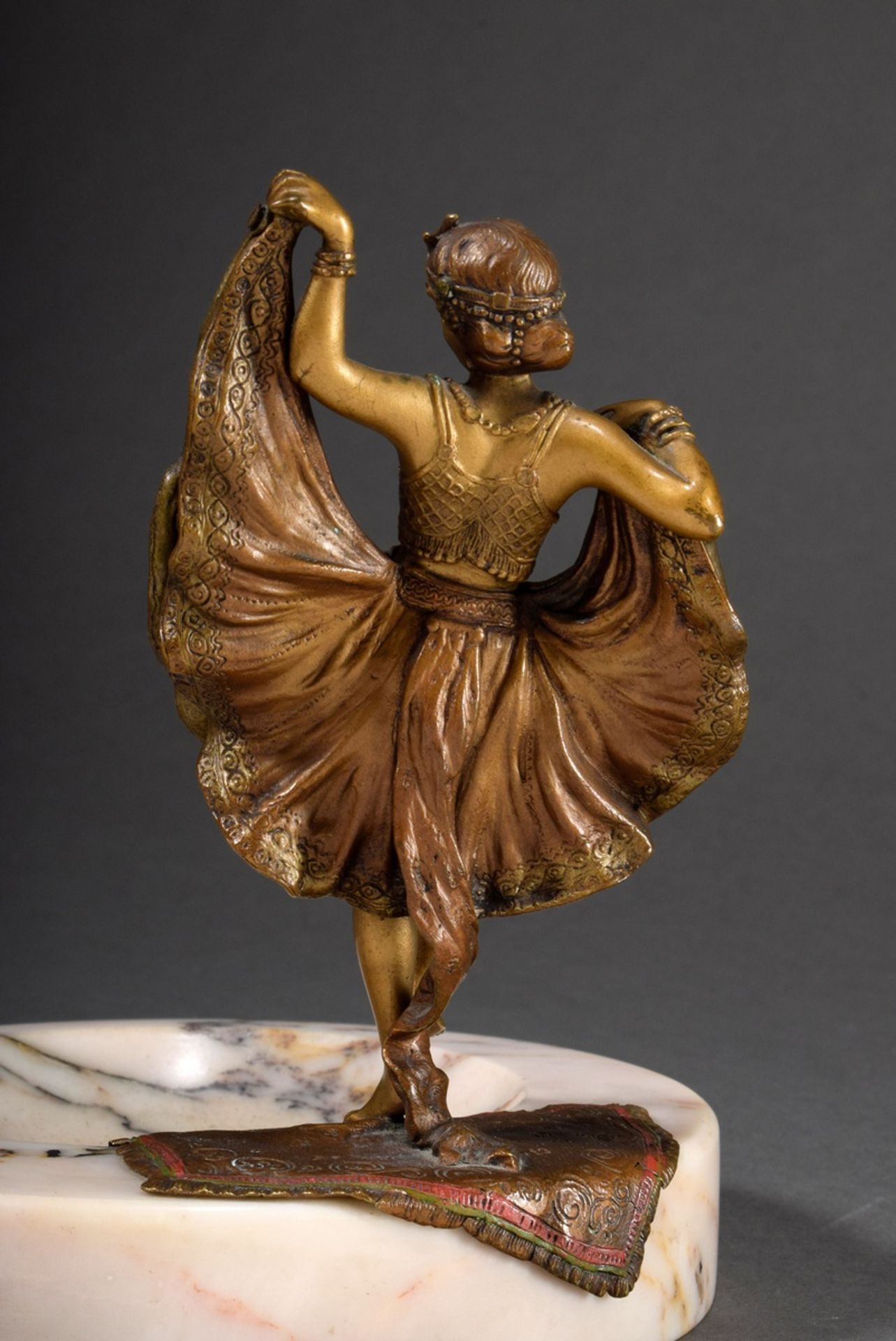 Marble business card tray with Viennese bronze figure "Erotic dancer with folding skirt", discreetl - Image 5 of 9