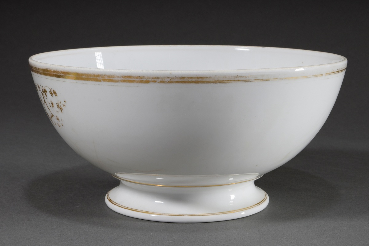 Porcelain bowl with polychrome painting "Two-masted ship in front of Kronenborg" in ornamental gold - Image 2 of 5