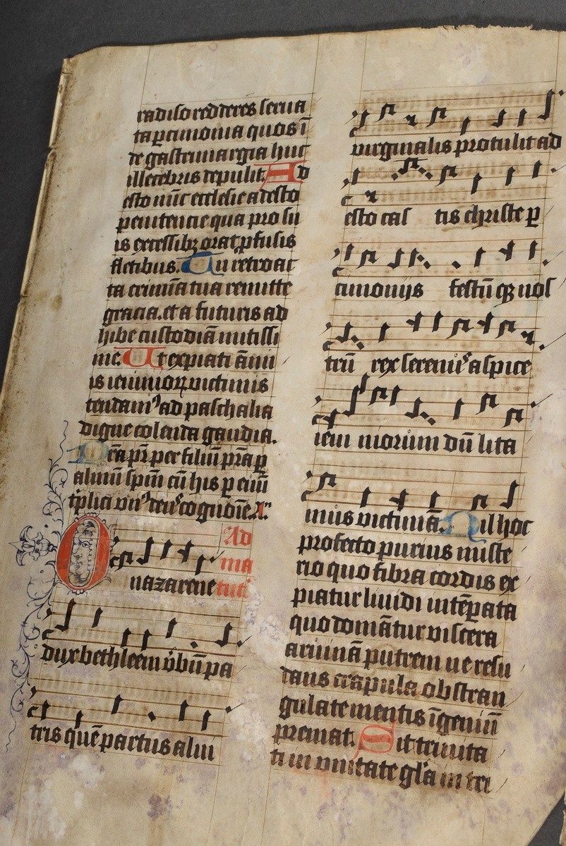 Liturgical writings fragments with horseshoe nail notation (among others St. John's hymn) and colou - Image 4 of 6