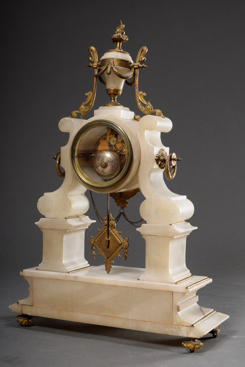 French Napoleon III state pendulum in alabaster case with plastic vase crowning and floral and figu - Image 2 of 13