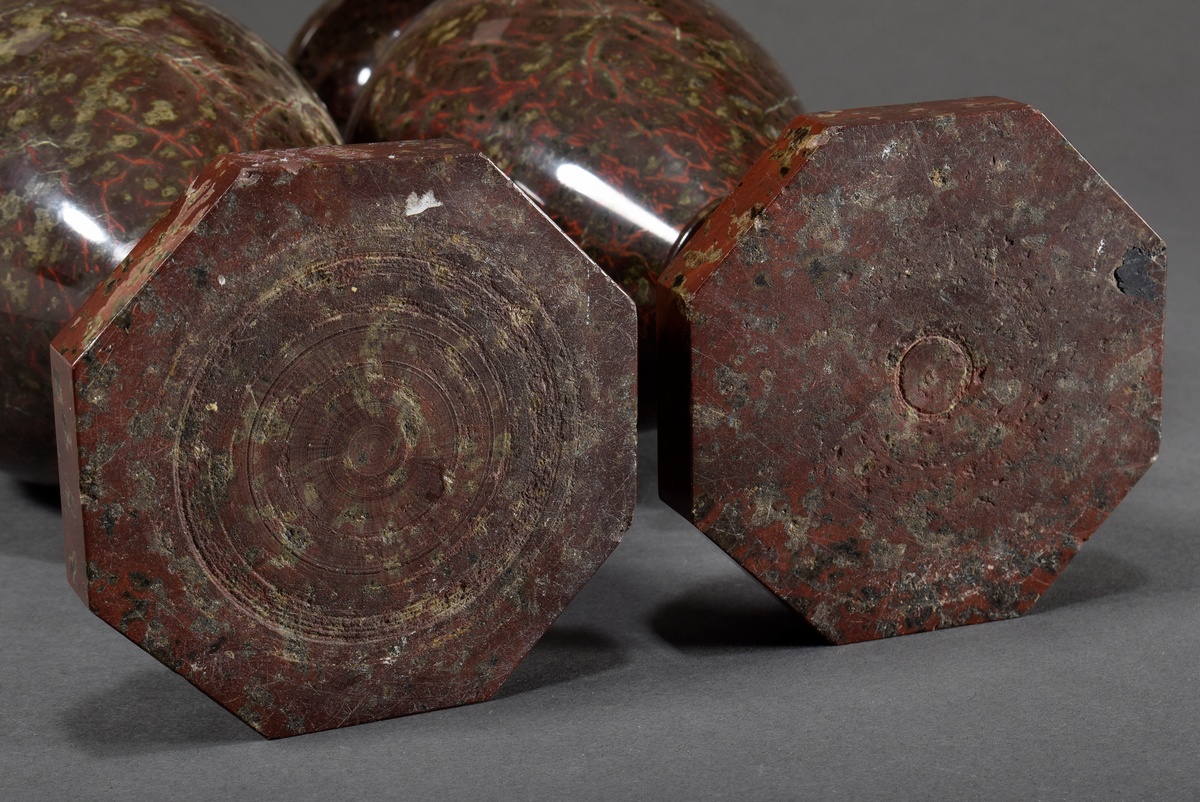 Pair of serpentine baluster vases on octagonal feet, c. 1880, h. 36cm, min. bumped - Image 9 of 9