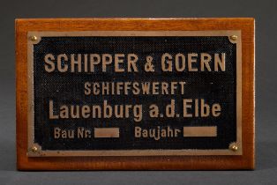 Original shipyard/nameplate "Schipper & Goern, Lauenburg a.d. Elbe" (blank), brass (full cast), par