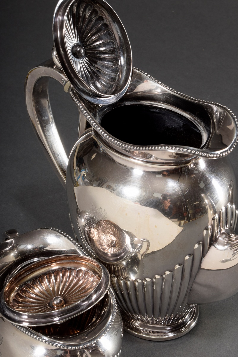 3 pieces coffee pot with godroned body, pearl band and engraved coat of arms of nobility, Koch & Be - Image 4 of 6