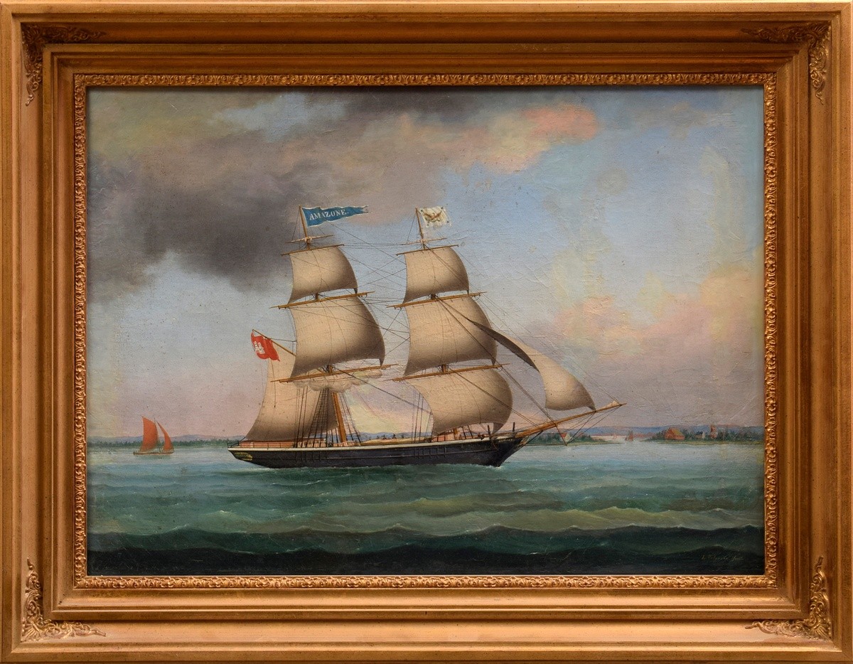 Petersen, Lorenz (1803-1870) "See-Ewer Amazone", oil/canvas mounted on panel, b.r. sign., 48x66cm ( - Image 2 of 7