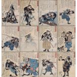 12 Kuniyoshi, Utagawa (1798-1861) Farbholzschnitte mit Darstellungen von Samurai Kriegern aus der S