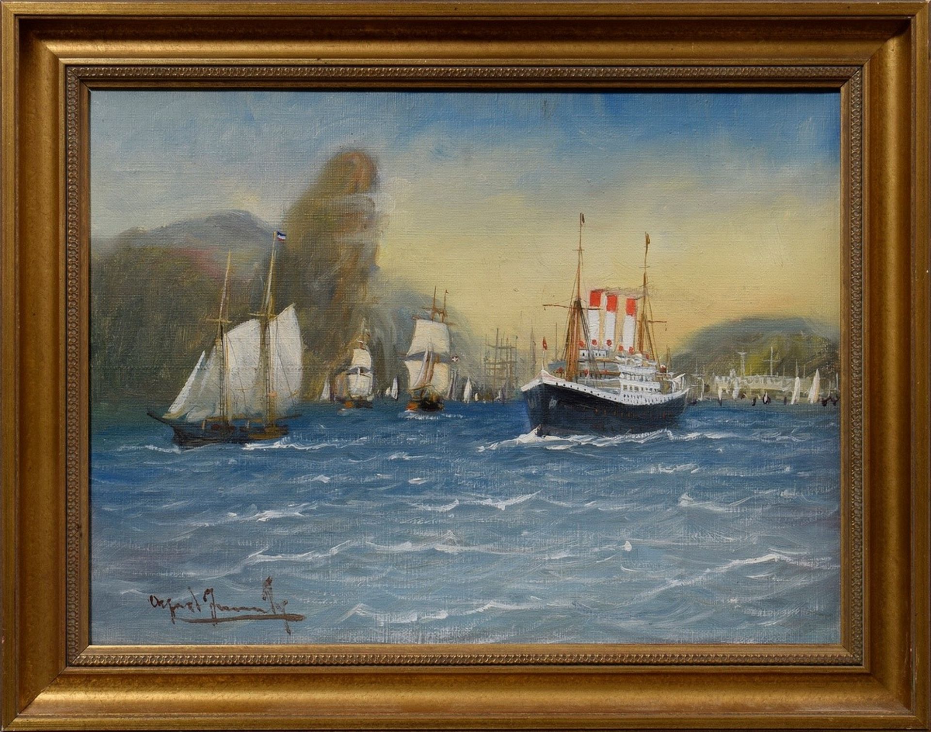 Jensen, Alfred (1859-1935) "Schiffsverkehr vor Hongkong", Öl/Leinwand, u.l. sign., 30,4x40,5cm (m.R - Bild 2 aus 4
