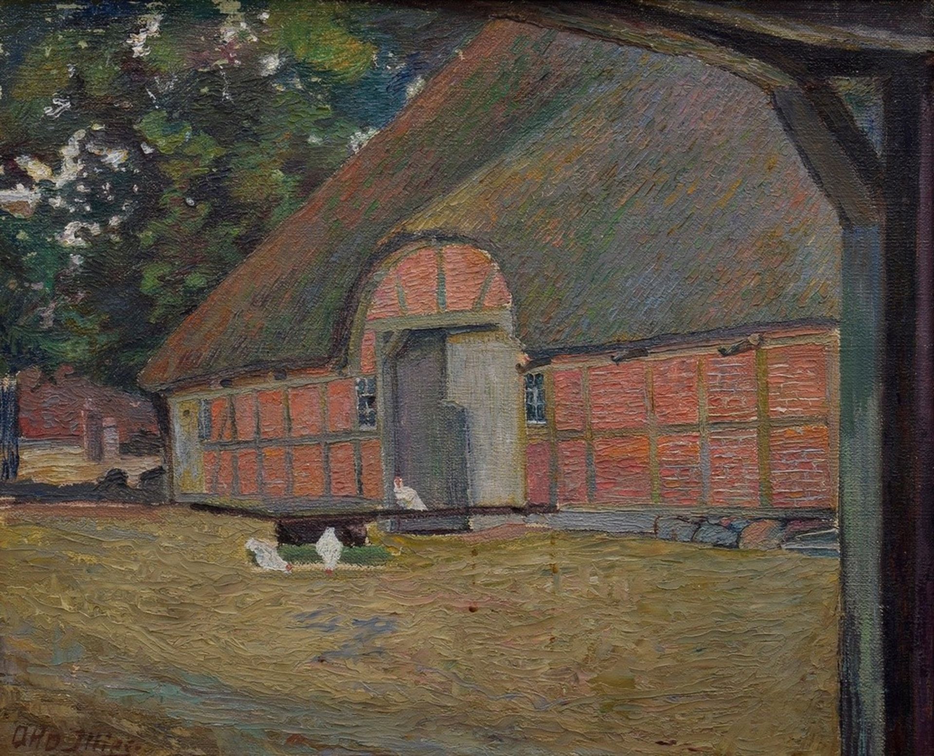 Illies, Otto (1881-1959) "Hühner vor Reetdachhaus", Öl/Leinwand, u.l. sign., Impressionistenleiste 