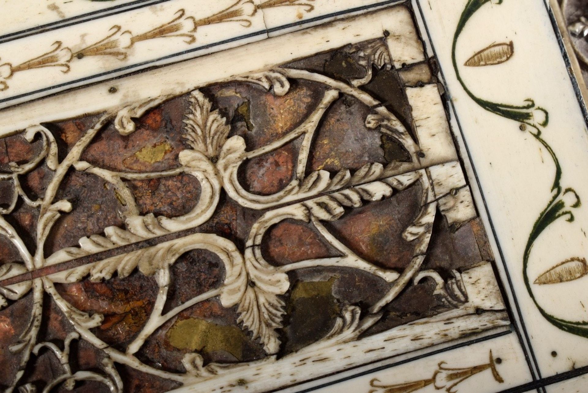 Finely sawn Arkhangelsk casket with stepped hinged lid and rectangular body on feet, engraved whale - Image 11 of 19