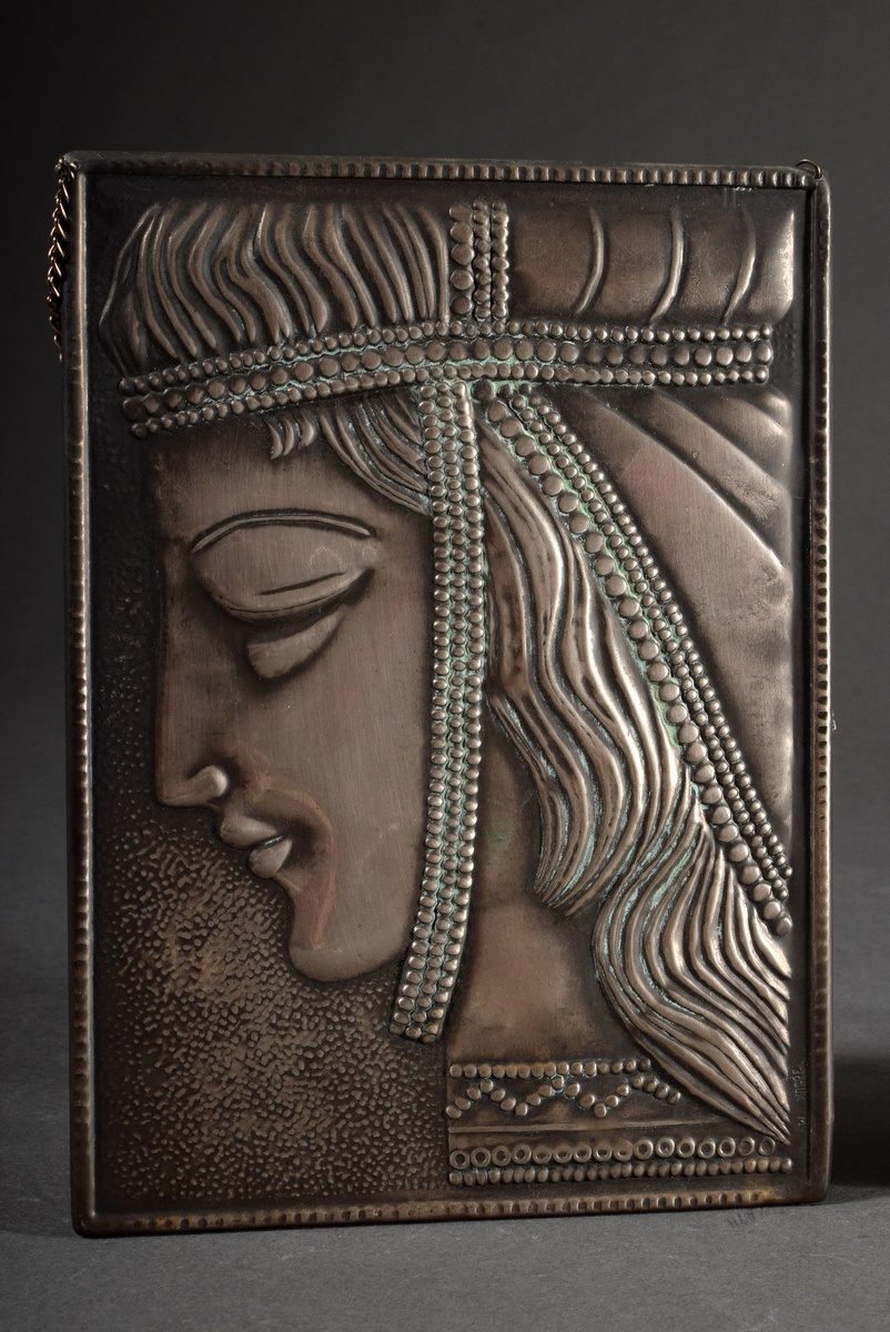 2 Various chased/stamped art nouveau metal pictures "Female heads", around 1910, 20x14,5cm/24x19cm, - Image 2 of 4