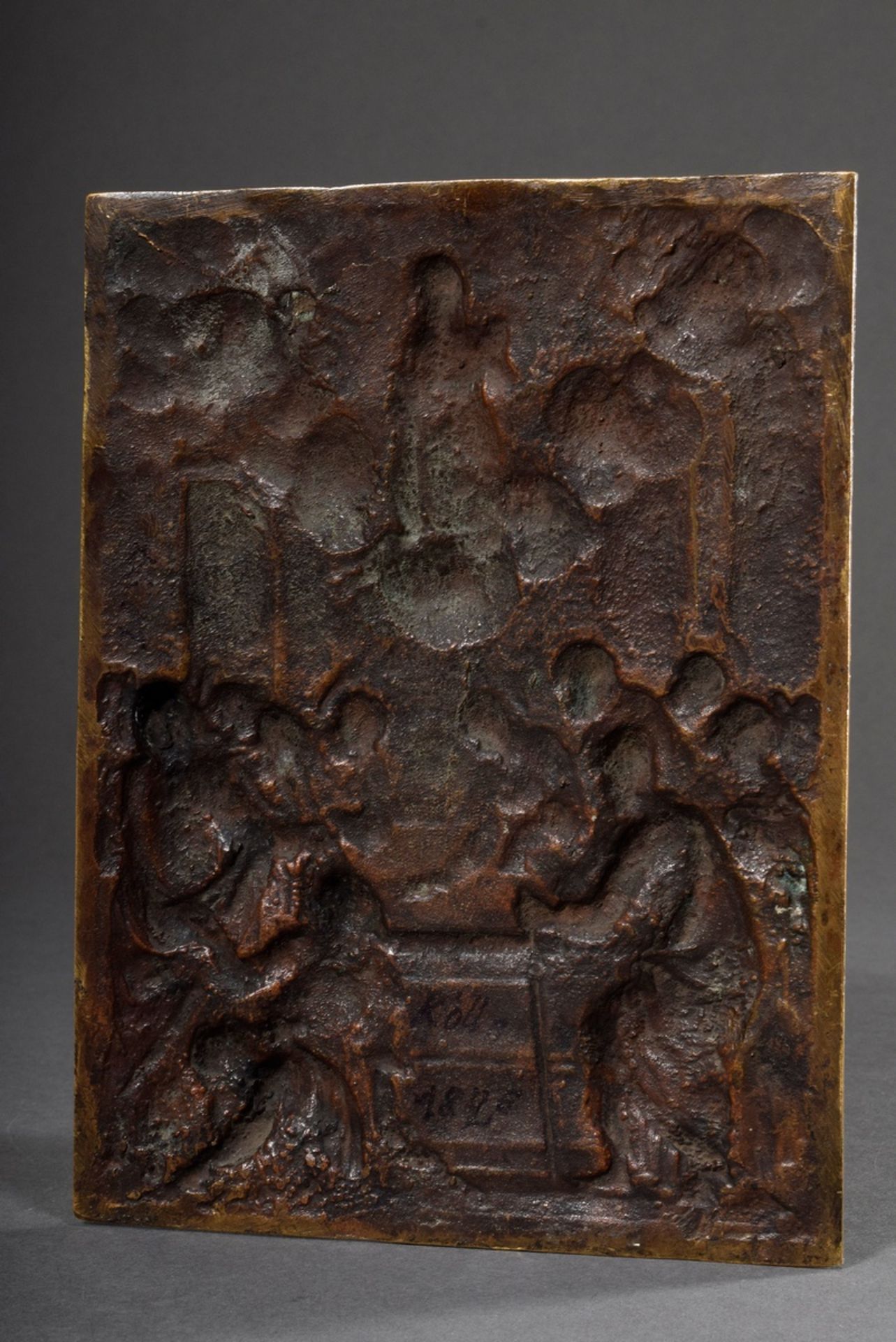 Fire-gilt bronze plaque with relief "Assumption of the Virgin Mary", Italy c. 1700, inscribed on ve - Image 3 of 6