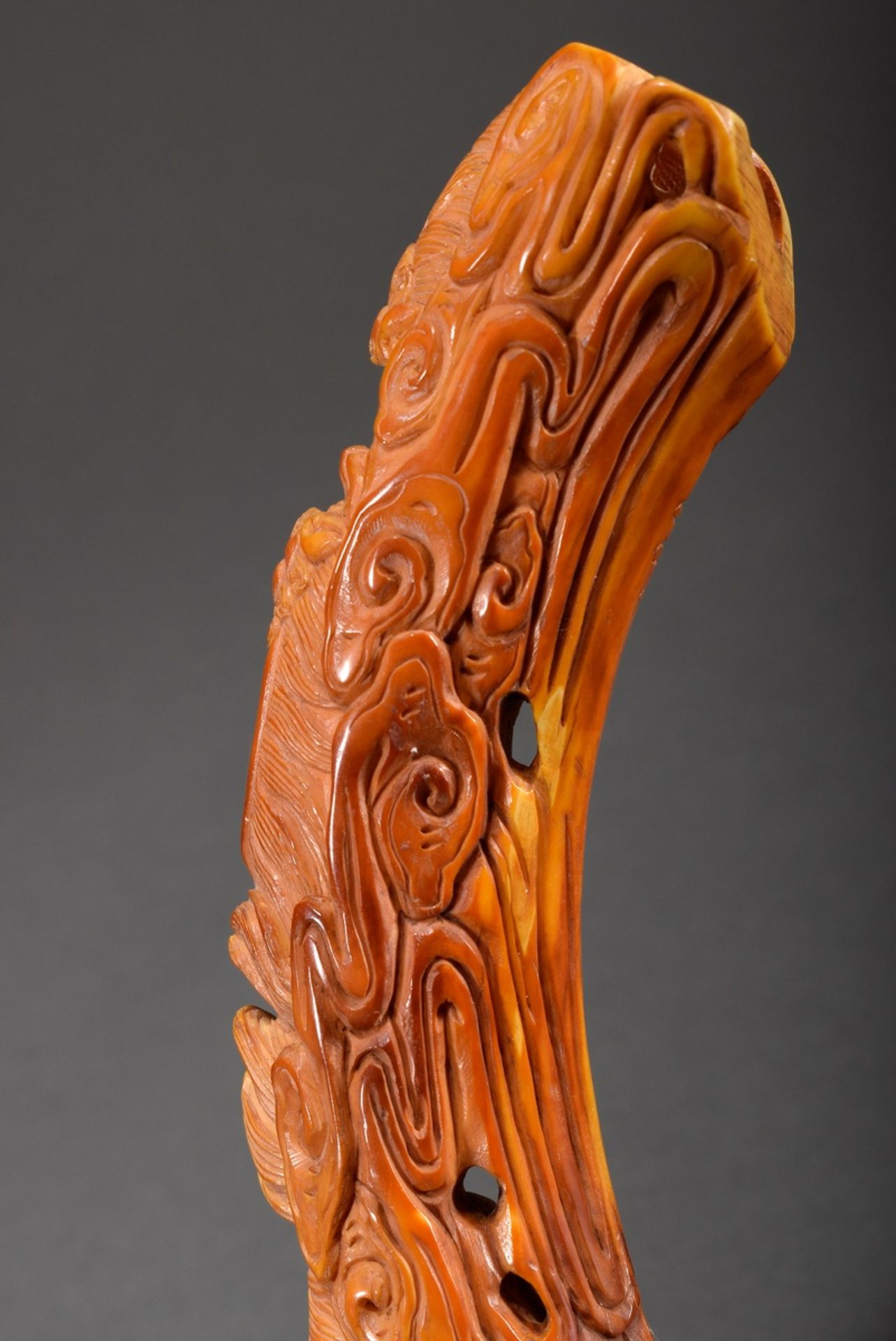 Fine ivory carving "Five Shishis", Japan circa 1900, yellowish discoloured, l. 19cm, permission acc - Image 6 of 7