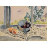 Wohlwill, Gretchen (1878-1962) „Früchtestillleben am Fenster“, Bleistift/Aquarell, unsign., im Pass