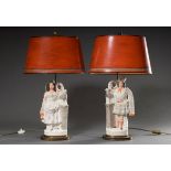 Paar große Staffordshire Figuren "Herr und Dame" (H. 40/41cm) als Lampen montiert (H. 75cm), kleine