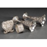 4 Diverse Teile chinesische Silber Miniaturen: Paar durchbrochenen Vasen "Kirschblüten und Bambus"