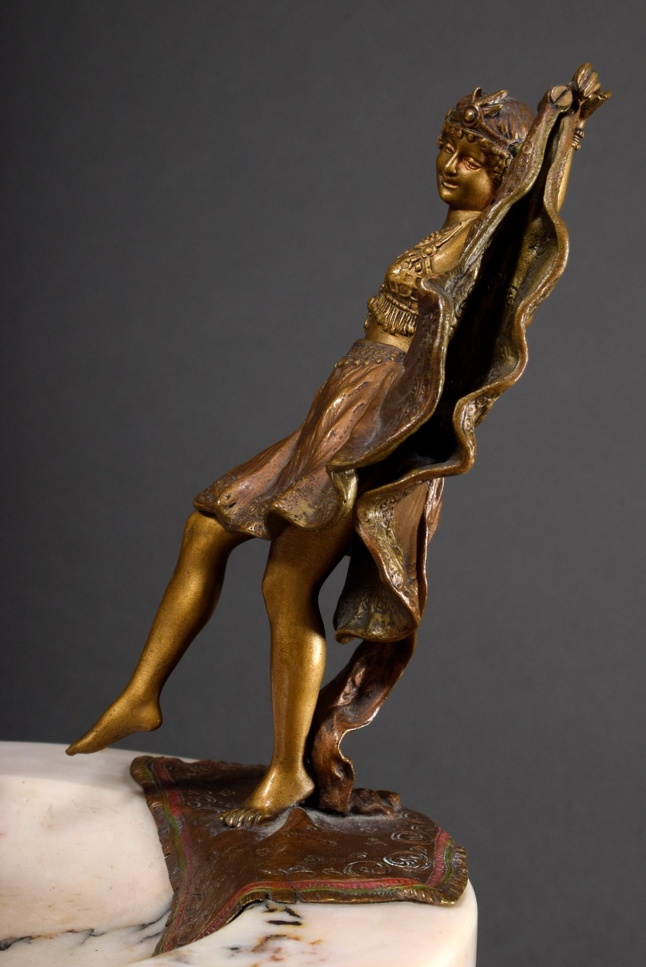 Marble business card tray with Viennese bronze figure "Erotic dancer with folding skirt", discreetl - Image 7 of 9