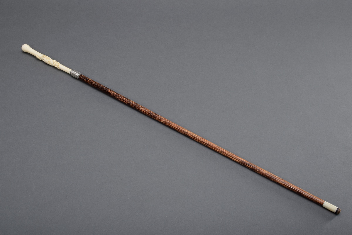 Elegant ladies' walking stick with long ivory handle merging into an oval pommel, carved all around - Image 7 of 8