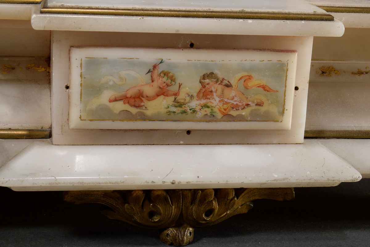 French Napoleon III state pendulum in alabaster case with plastic vase crowning and floral and figu - Image 8 of 13
