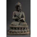 Seltene Bronze Plastik „Bodhisattva in Padmasana auf Lotusthron sitzend, die Hände in Dhyanamudra e