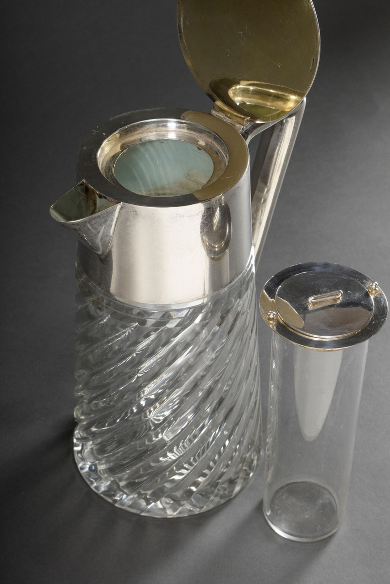 Large crystal juice jug "Kalte Ente" (Cold Duck) with silver 800 mounting and grooved wall, Wilkens - Image 6 of 7