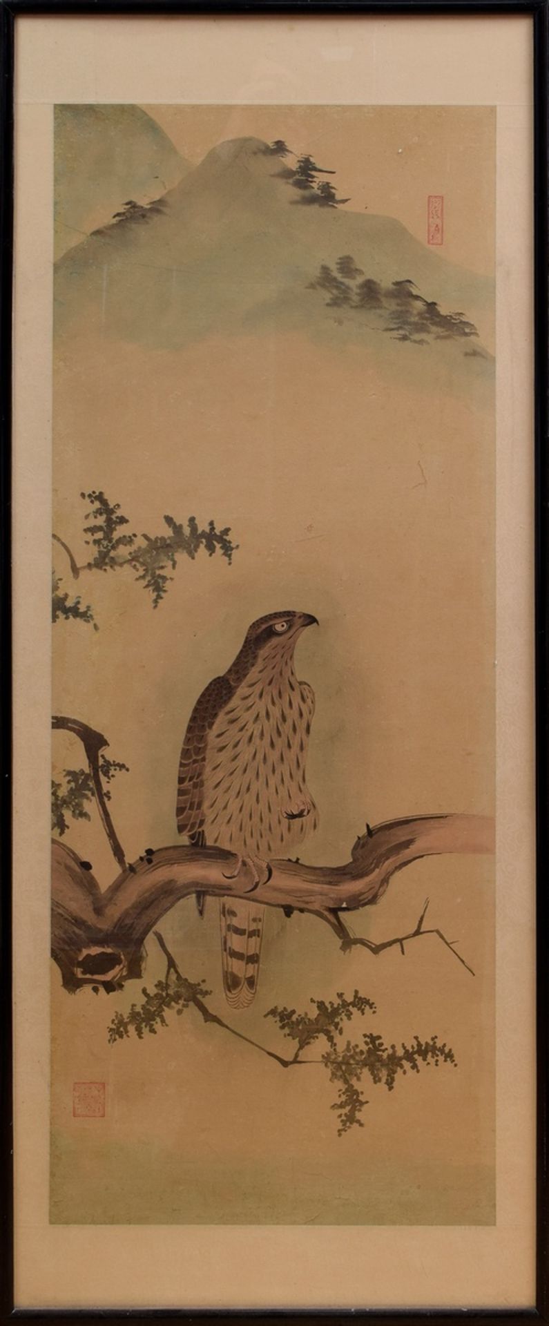 Pair of Japanese scrolls "Birds of Prey", watercolour/paper/silk, Meiji period, c. 1900, 126.5x51cm - Image 8 of 9