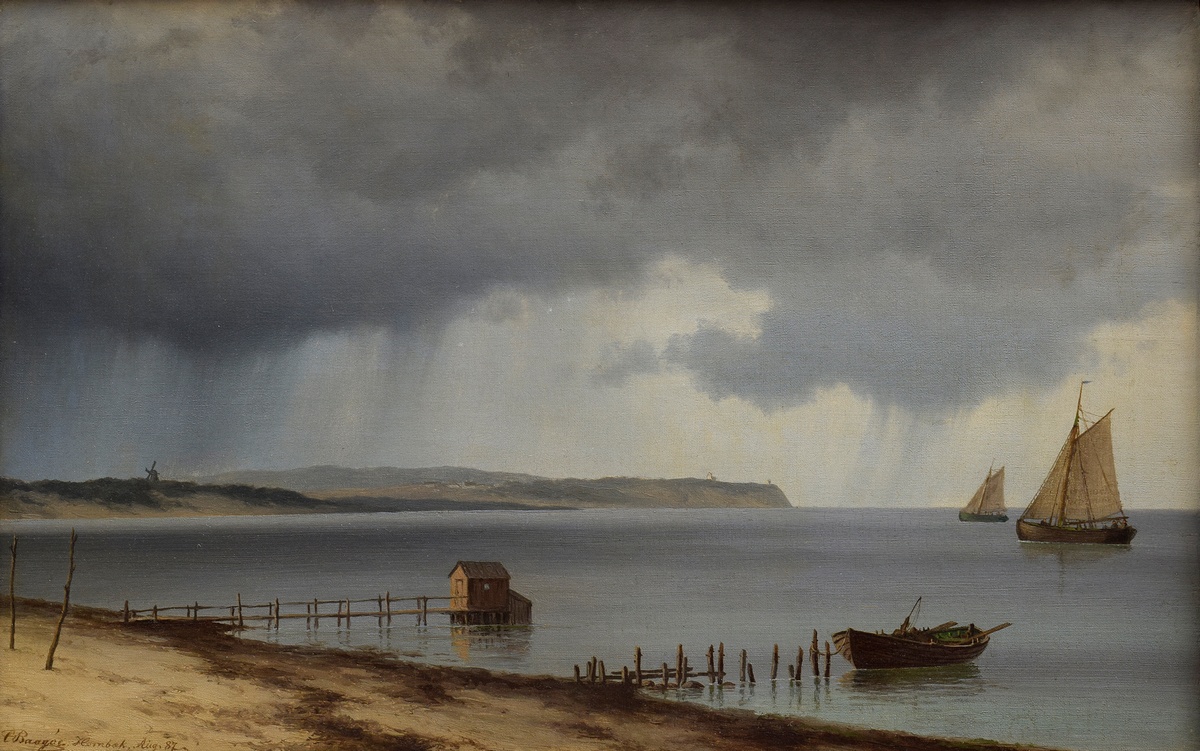 Baggoe, Carl (1829-1902) "Sailboats off Hornbak" 1887, oil/canvas, b.l. sign./dat./inscr., verso in