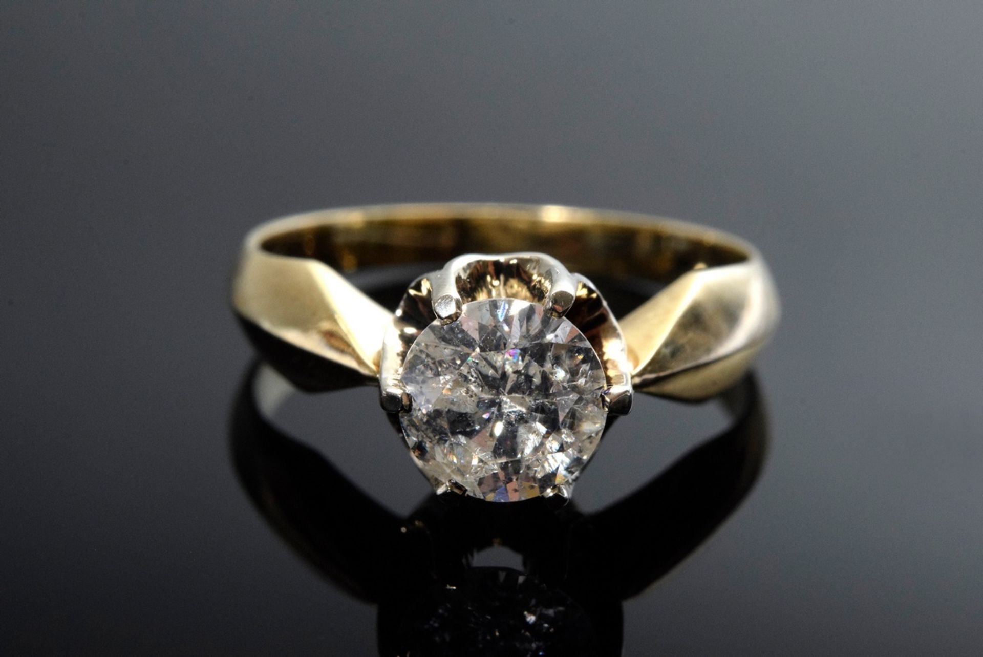 Yellow gold 585 diamond solitaire ring (approx. 1.03ct/P3/TC) in classic prong setting, 3.8g, size  - Image 4 of 4