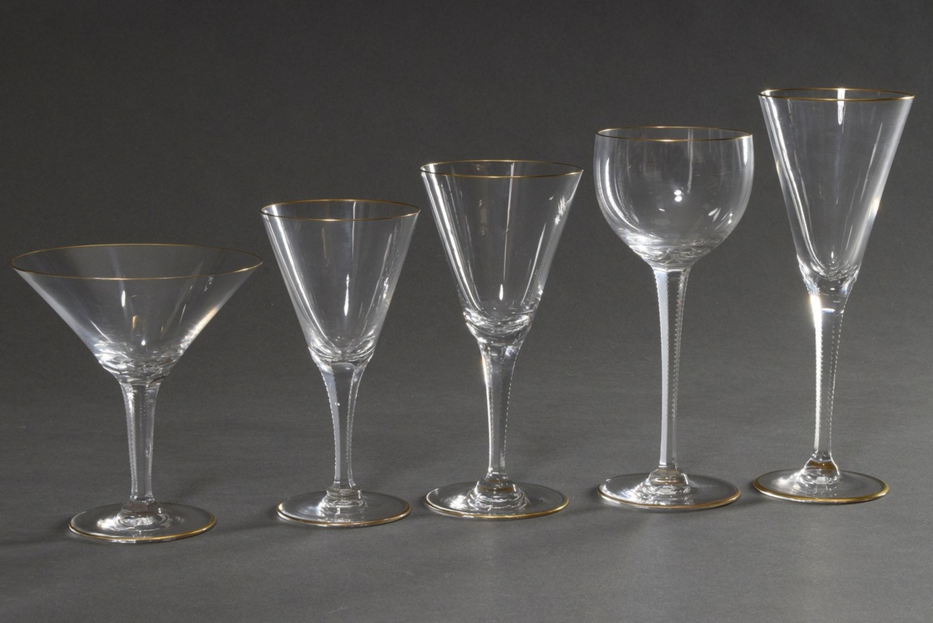 41 pieces drinking set with faceted stem, pointed goblet form, notched cut and delicate gold rim, c - Image 4 of 4