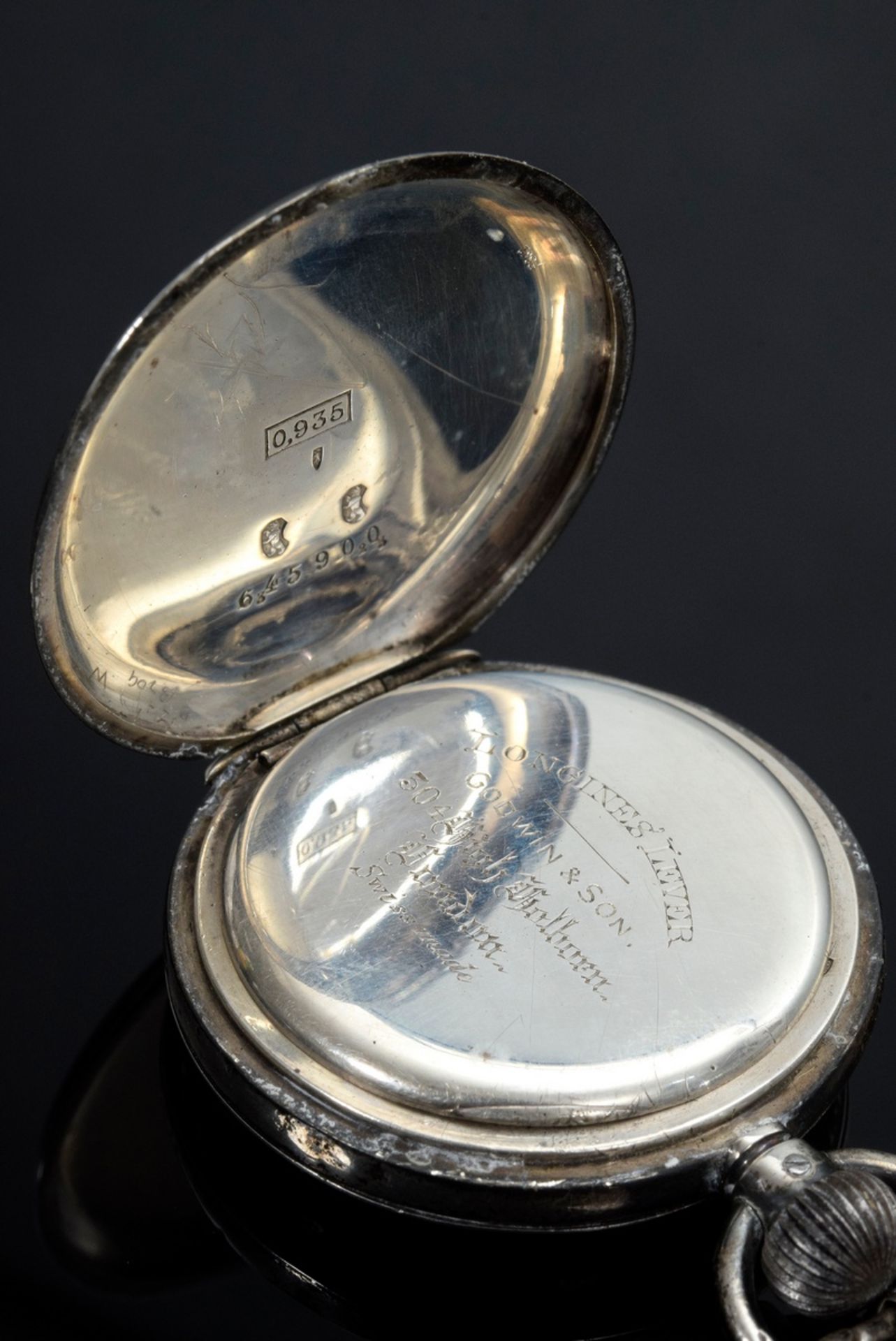 2 Diverse Taschenuhren mit römischen Ziffern: Longines Lever, Silber 935 an geschwärzter Stahlkette - Bild 13 aus 15