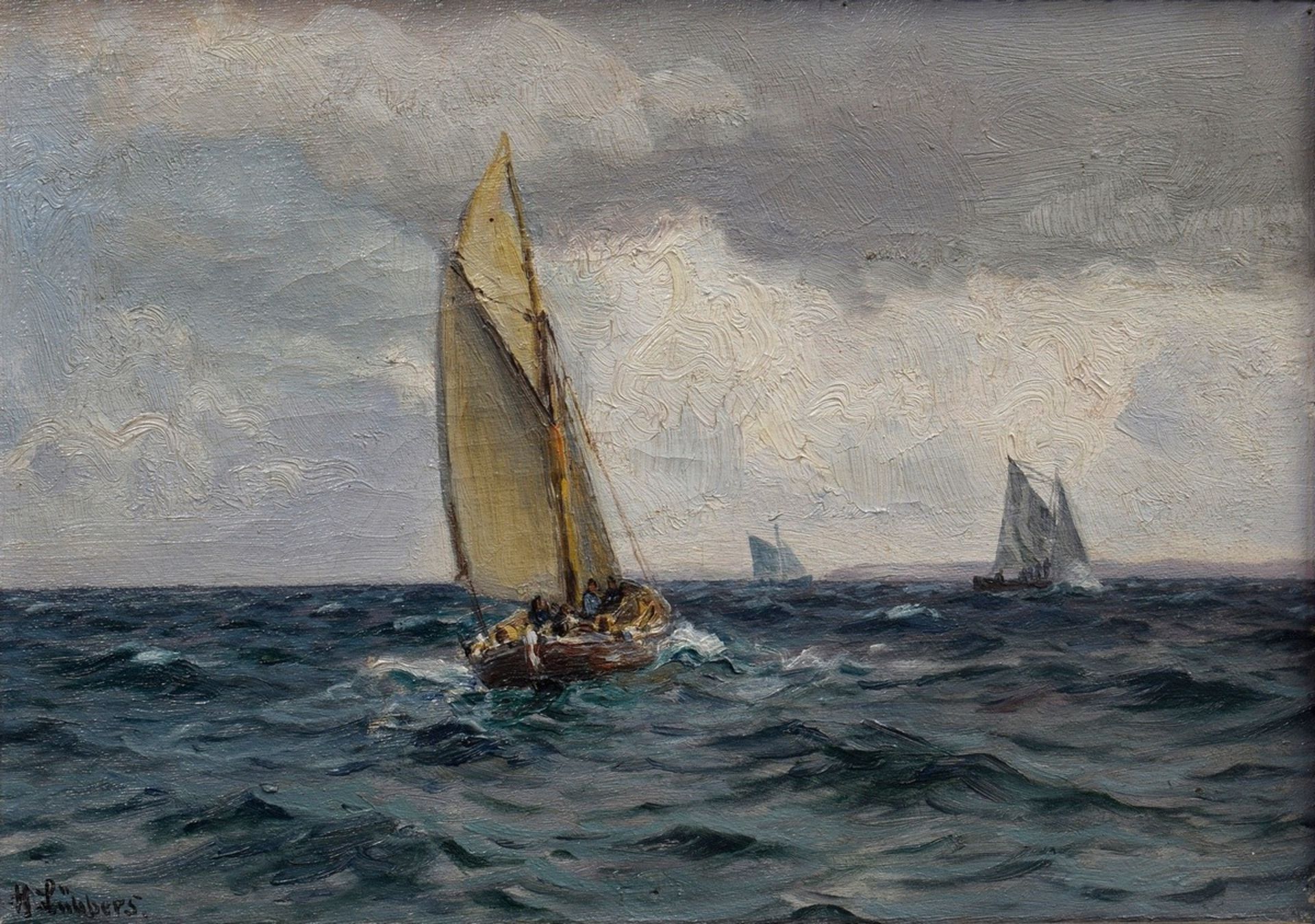 Lübbers, Holger Peter Svane (1850-1931) "Sailor on open sea" 1918, oil/canvas, b.l. sign./dat., plu
