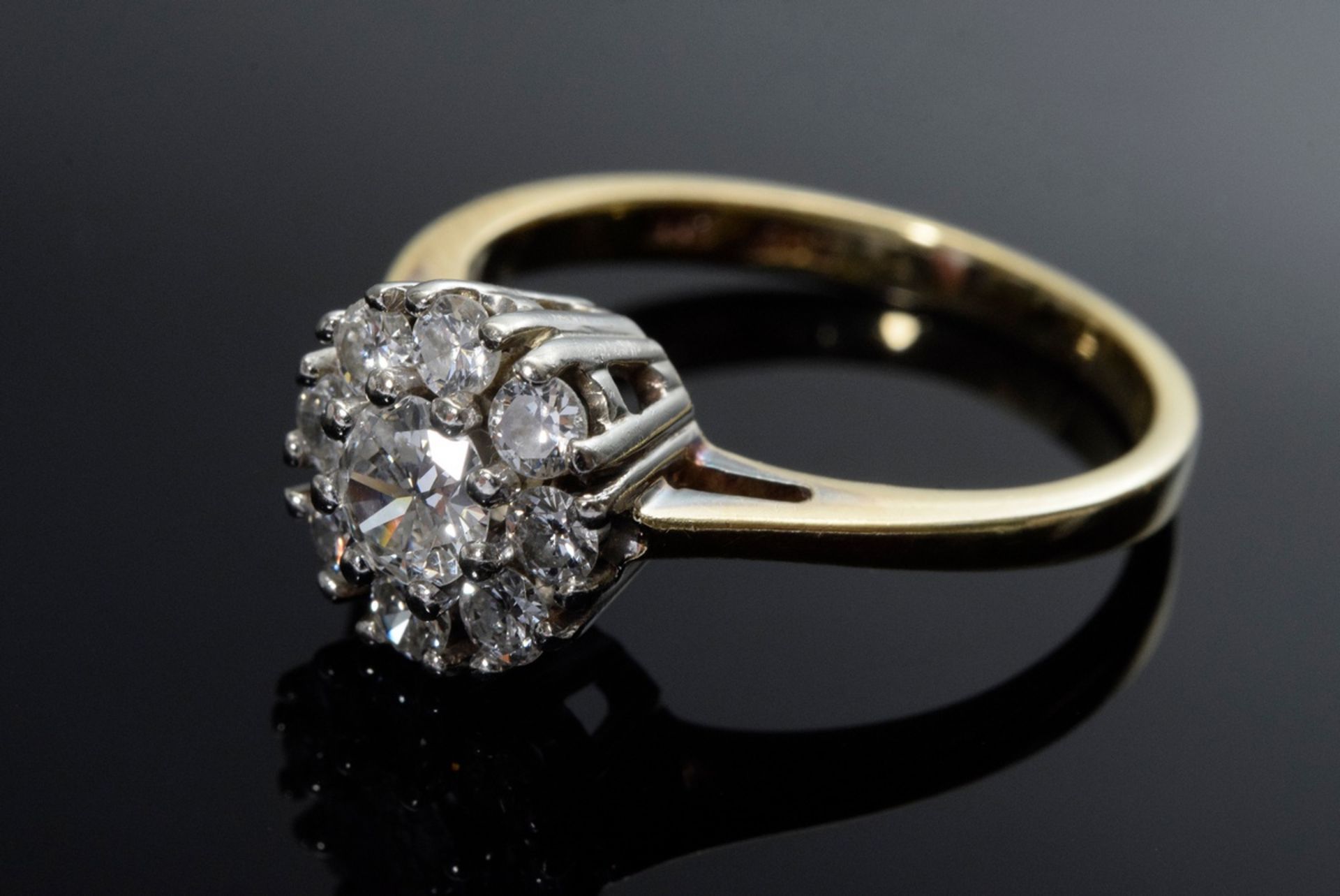 Yellow and white gold diamond ring (together approx. 0.65ct/P1-2/TCR-LY) in crown shape, 3,2g, size - Image 2 of 3