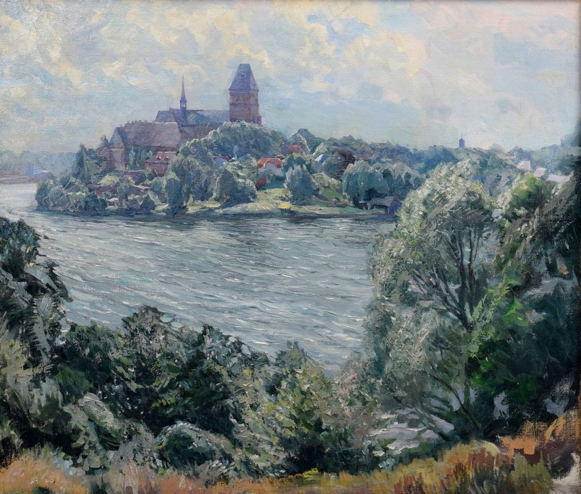 Steinbach, Eduard (1878-1939) "Ratzeburg" c. 1927, oil/canvas, estate stamp and inscr. on verso, 68