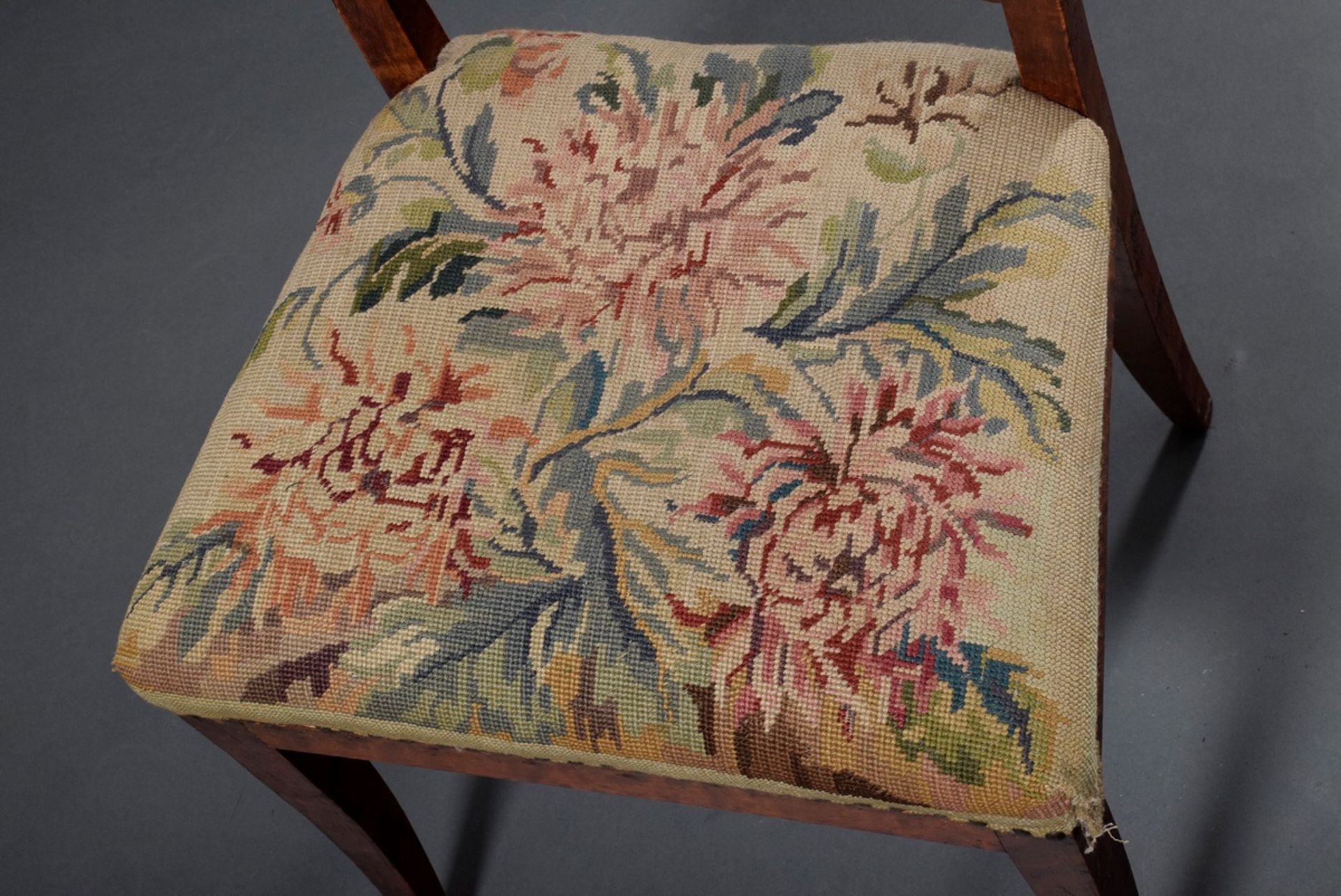 Empire chair in straight form with carving element "fish" in the backrest and embroidery upholstery - Image 5 of 5