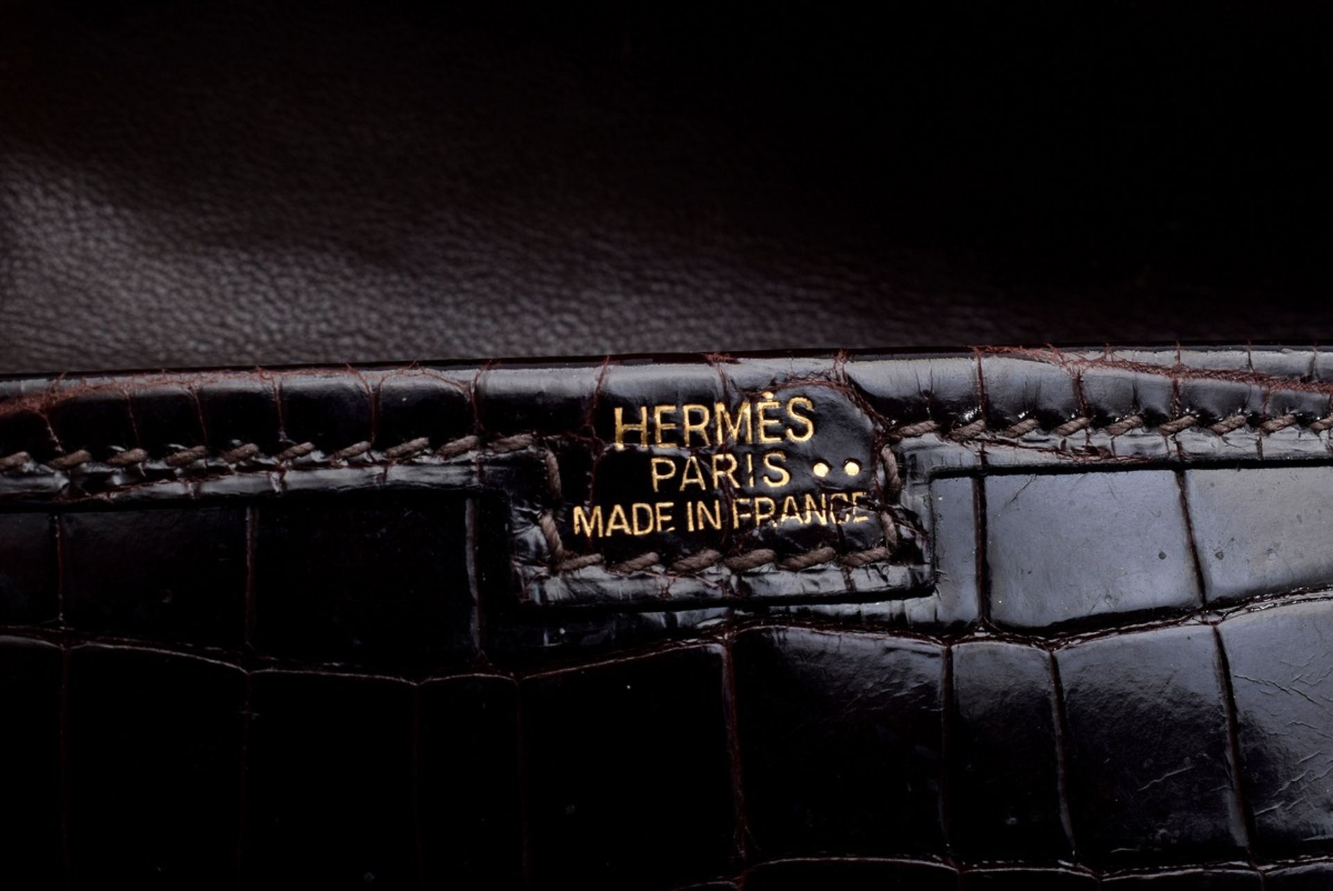 Brown Hermès croco "Jige Clutch" with clasp "H", inscribed: Hermès Paris Made in France", 12.5x19.5 - Image 5 of 5