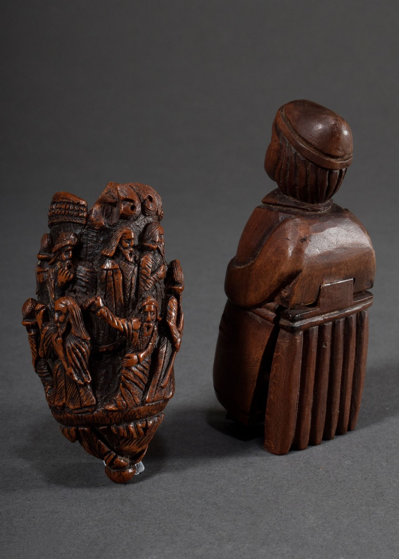 2 Various carved wooden and corozo nut snuffboxes "Clergyman" and "Scene from the Passion of Christ - Image 2 of 11